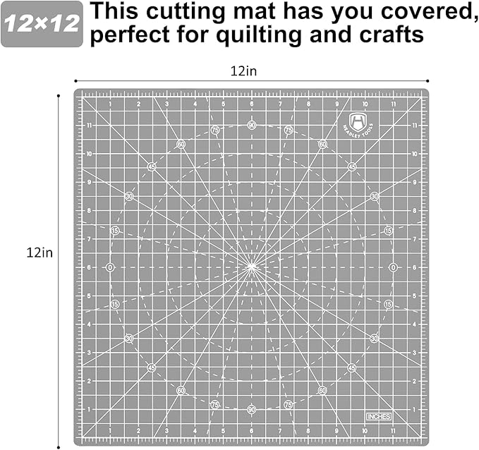 Headley Tools 12"x12" Rotating Cutting Mat, Self Healing Mat with 360-Degree Rotation & Anti-Slip Base, Sewing Board Cutting Mat Perfect for Fabric Quilting Leather Hobby Project, Grey