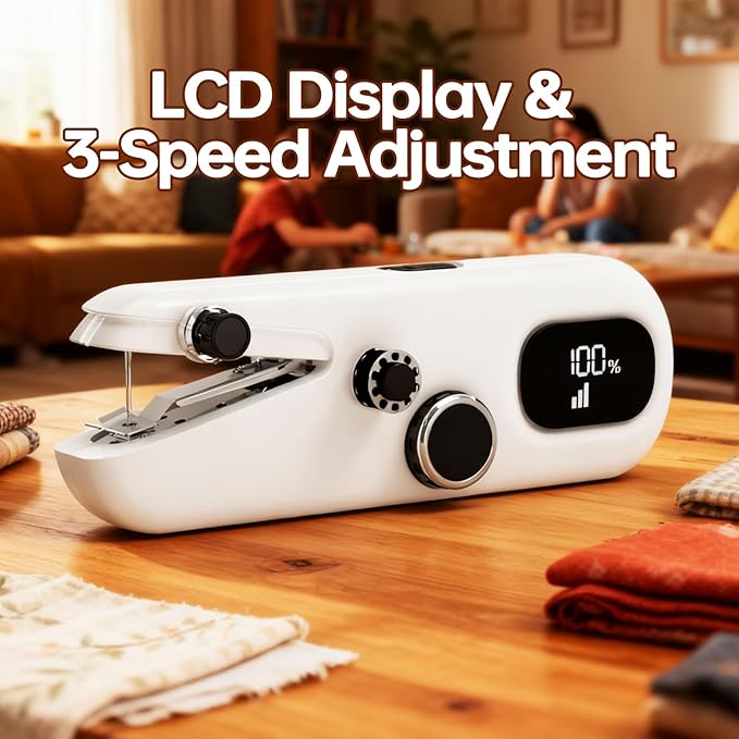 Handheld Sewing Machine, Portable Mini Sewing Machine with LCD Display, 3-Speed, Rechargeable Battery & Complete Sewing Kit for Beginners, Adults, Home DIY Fabric Repair