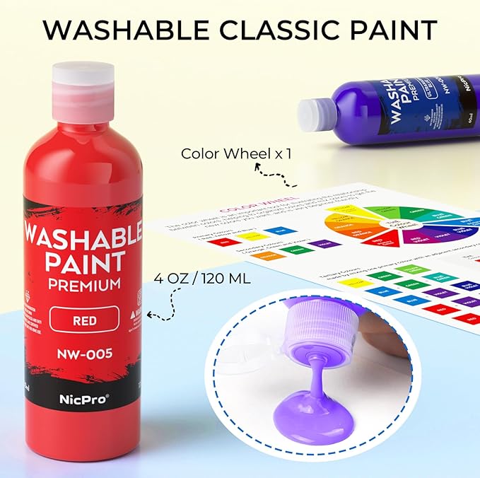 Nicpro 8 Colors Washable Finger Paint Set for Kid (4 oz), Non-Toxic Finger Painting Art Supplies for Toddlers Age 1-3 4 5 6+, Tempera Kids Paint for Craft DIY, Poster, School, Home, Classroom, Party
