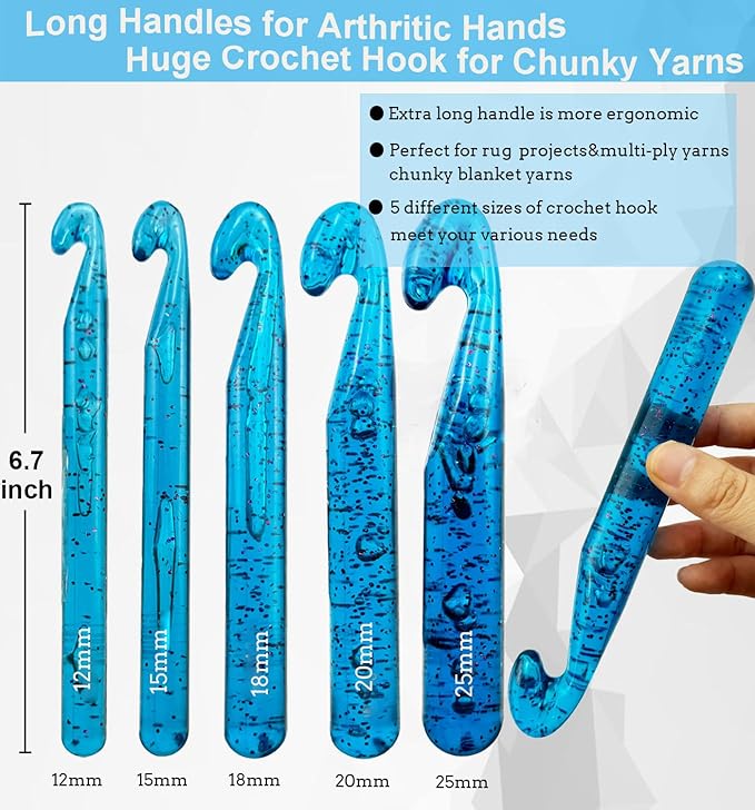 Weabetfu 20mm Large Crochet Hook,Huge Crochet Hooks for Chunky Yarn,Ergonomic Knitting Giant Crochet Hooks,Big Crochet Hooks for Knitting Yarn Carpet Scarf Wool Roving, Blue