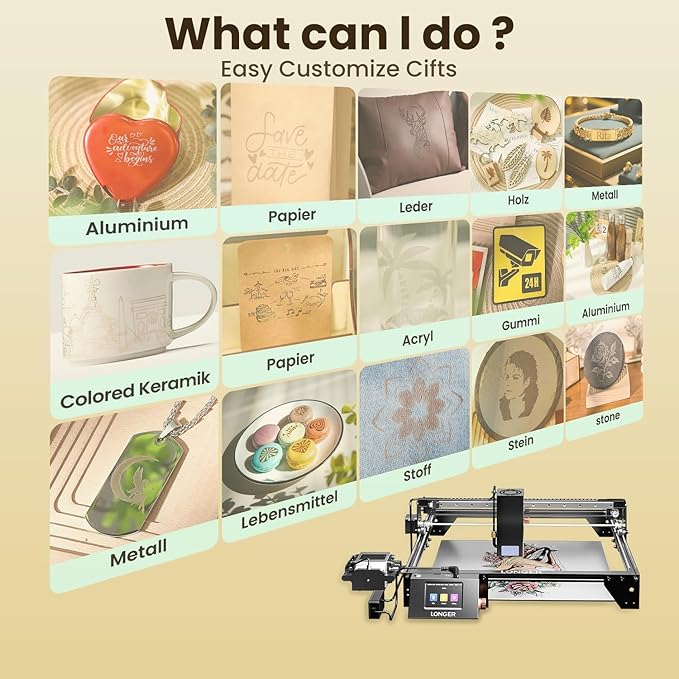 Longer RAY5 40W Laser Engraver with Air Assist Kit, 4-in-1 Rotary Roller, and 16 Pcs Raiser, High Precision Laser Cutter and Engraver for Wood, Metal, Acrylic, Cylindrical Objects, Tumblers