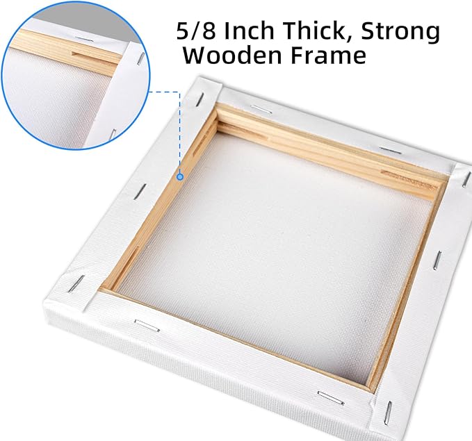 Stretched Canvases for Painting 6 Pack 16x20 100% Cotton Large Canvas Boards for Painting, White Painting Canvas for Oil, Acrylic Paint & Other Painting Media