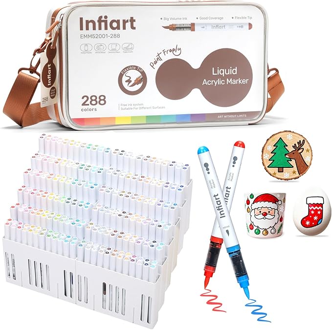 288 Colors Acrylic Paint Markers Brush Tip, Automatic Ink Control Acrylic Paint Pens Waterproof Acrylic Markers Set for Christmas Decorations, Stone, Wood, Glass, DIY & Art Supplies