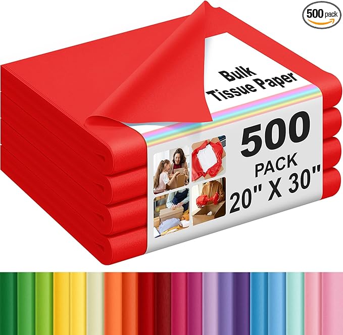 Qilery 500 Sheets Red Tissue Paper Bulk for Gift Bags 20 x 30 Inch Acid Free Wrapping Paper Sheets for Valentine's Day Chinese New Year Decoration DIY Craft, Packing Supplies for Moving, Wedding Party