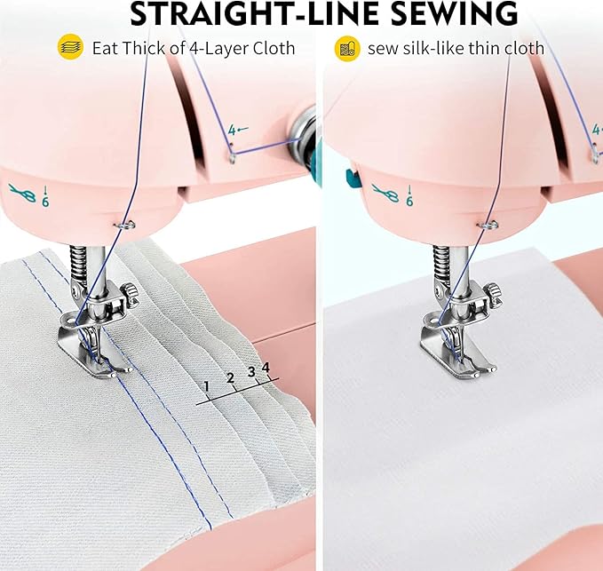 Magicfly Mini Sewing Machine with Extension Table, Dual Speed Portable Sewing Machine for Beginners with Light, Sewing Kit for Household Use, Pink