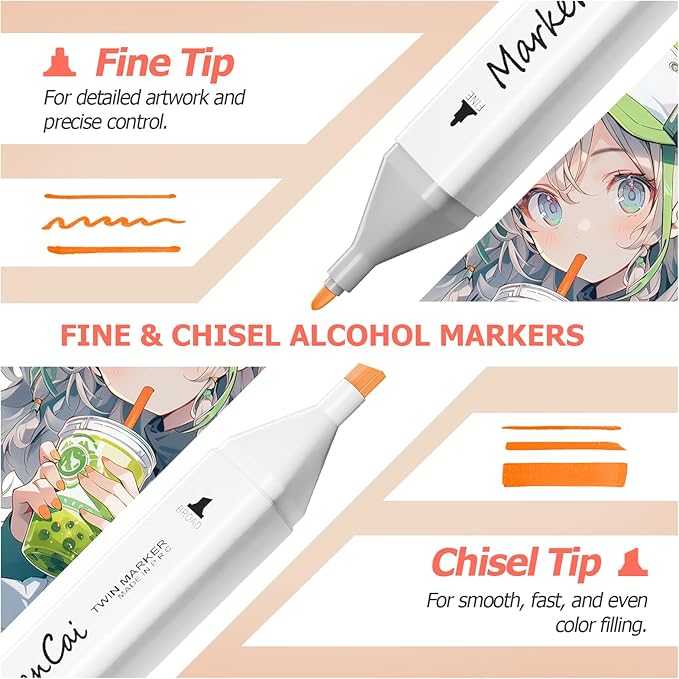 RUN HELIX Alcohol Markers, 120 Colors Dual Tip Markers Broad Brush Tip and Fine Tip, Marker for Coloring Drawing Painting Art, Alcohol Marker Set with Case for Adults (White Barrel)
