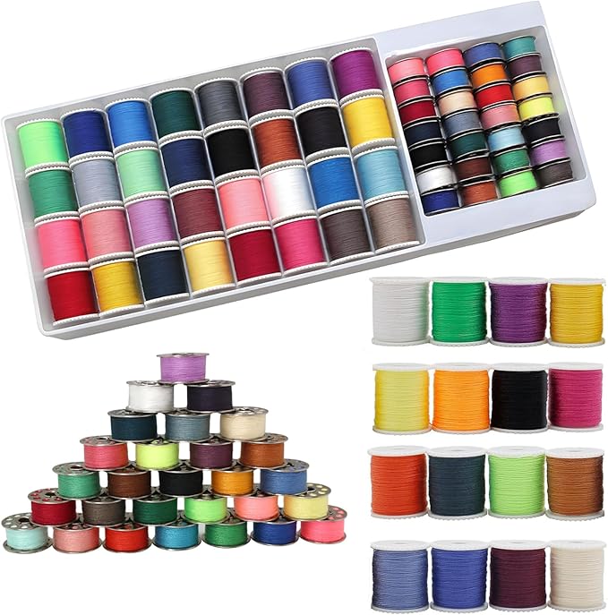 60 Pcs Bobbins Sewing Thread Kit Polyester Mini Bobbins and Thread Spools for Hand & Machine Sewing for Mom Grandma Friend Adults Beginner Kids Traveler