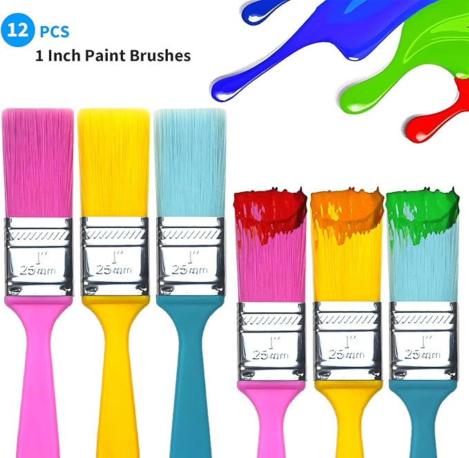 Great Andrew 12 PCS Small Paint Brushes1 Inch, Paint Brush for Painting Acrylic Oil Crafts DIY, Paint Brushes for Walls,Touch Up,Trim Painting Supplies
