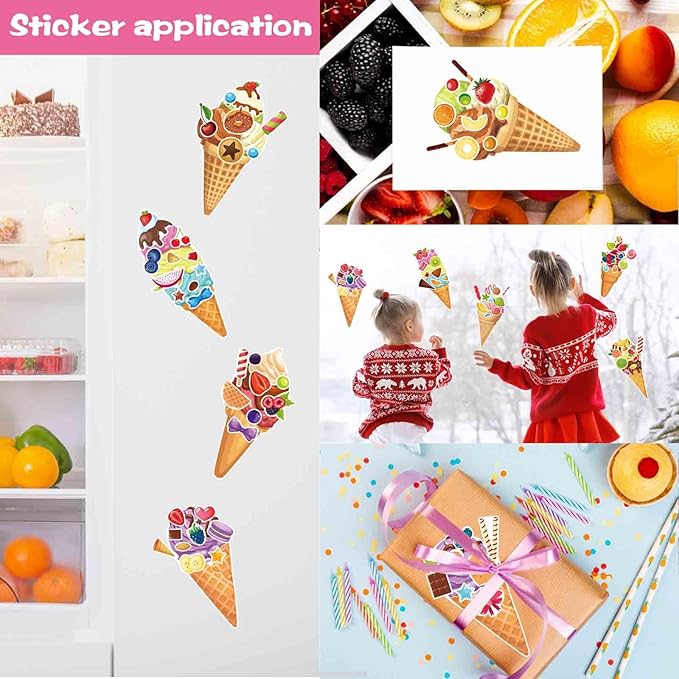 24 Sheets Ice Cream Stickers, Make Your Own Sticker for Toddlers Kids, Make a Face Stickers for Ice Cream Party Favor Supplies Craft