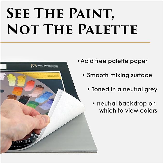 Jack Richeson Grey Matters Disposable Paper Palette 6” x 9”, 3 Pack, Includes Palette Knife
