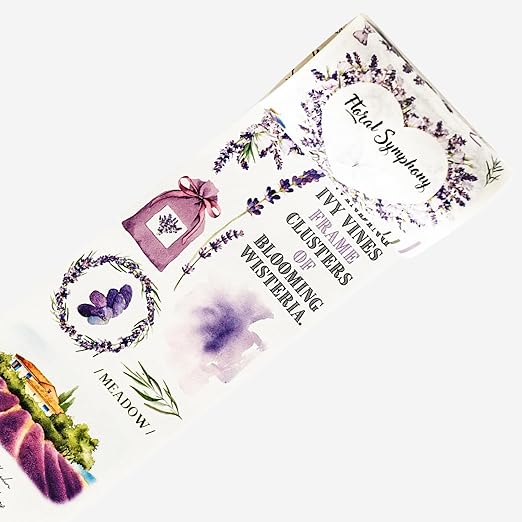 WT Pre-Cut Purple Muse Wide Washi Tape, Single Roll, Soft Purple Florals & Handwritten Script, Decorative Washi Tape for Journaling, Scrapbooking, Bujo, Planner, DIY Crafts, 70mm×5m