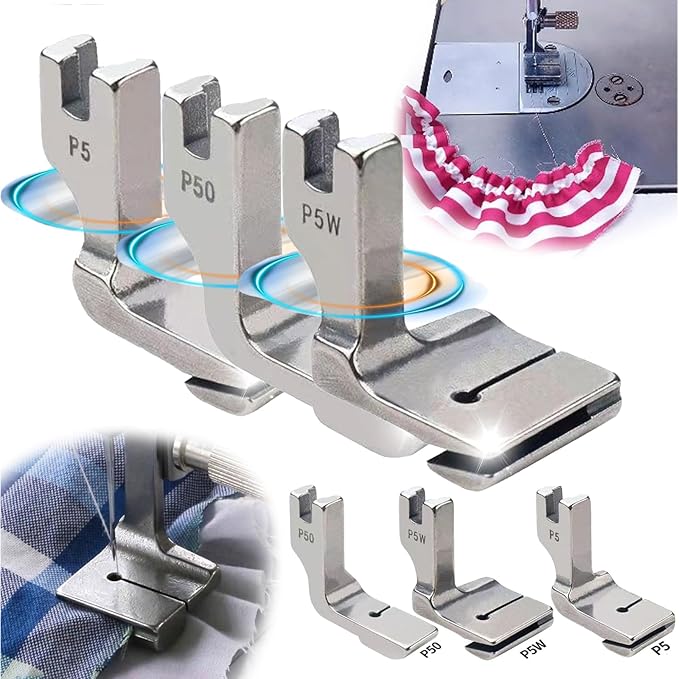 Generic Piping Sewing Machine Presser Foot, 2024 New Double Gathering Pleated Shirring Presser Foot, P5 P50 P5W Fits for Most of Sewing Machine (P5+P5W+P50,3), Silver, FRJYJ01