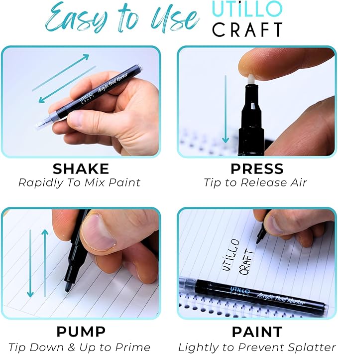 Utillo Craft White and Black Paint Pen (8-Pack) for Rock Painting, Wood, Glass, Tire, Canvas, Metal, Fabric | Medium 2-3mm Tip Made in Japan | Bold Color Acrylic Paint Markers Perfect Art DIY Gift