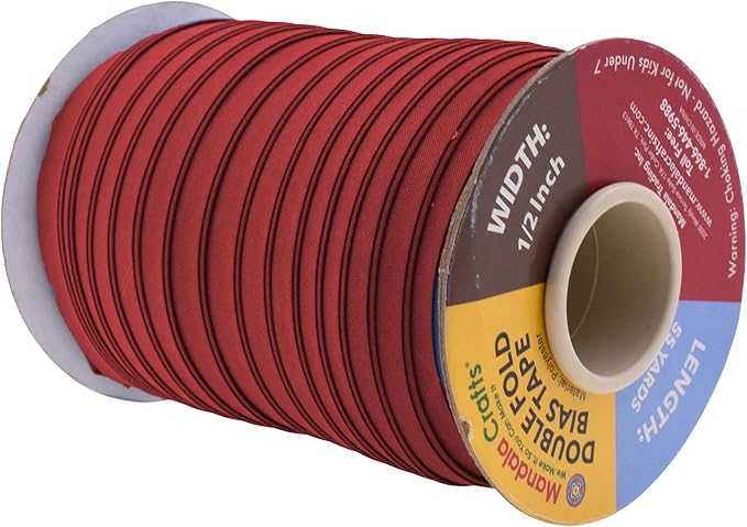 Mandala Crafts 55 Yards 1/2 Inch Maroon Double Fold Bias Tape for Sewing - Bias Binding Tape for Quilting Binding, Hemming, Seam, and Fabric Piping
