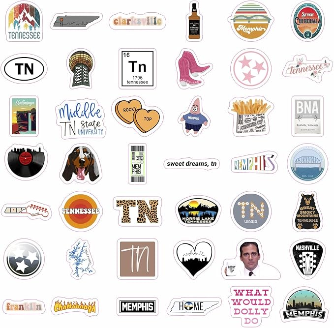 BulbaCraft 100Pcs Tennessee Stickers for Water Bottle and Laptop - Tennessee Party Supplies & Decorations, Waterproof Vinyl Decals, State Pride and Icon Stickers, Gifts for Women & Men