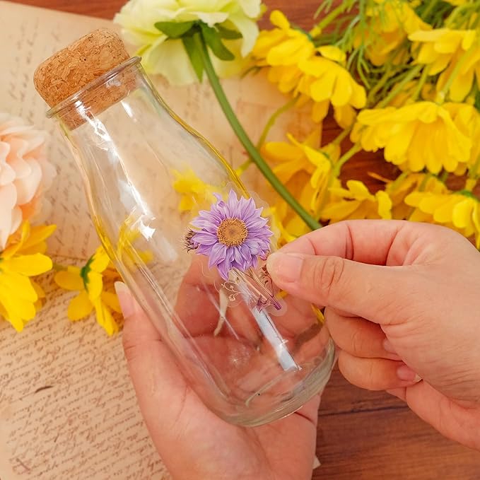 50pcs Purple Flower Stickers for Scrapbooking - Waterproof Transparent Floral Botanical Sticker for Journaling, Crafts, Art Projects, Glass Potion Bottles