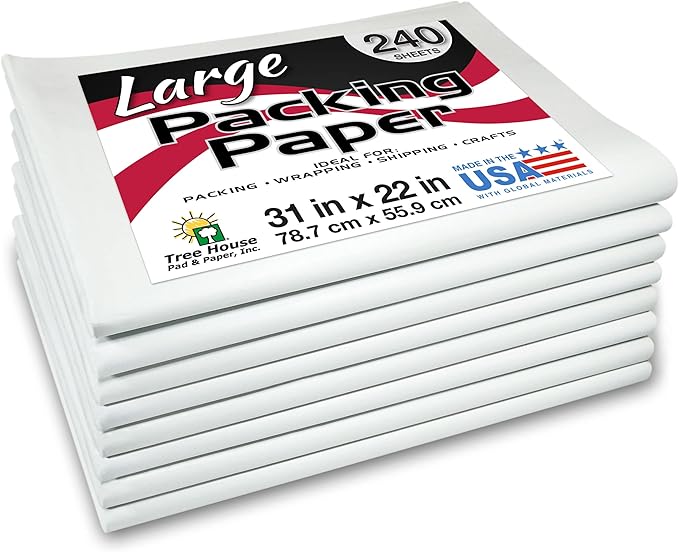 Tree House Packing Paper for Moving – 240 LARGE Newsprint Packing Paper Sheets – 31” x 22” Paper for Packing Dishes, Shipping, and Moving Supplies – Recyclable Movers’ Paper – Made in USA