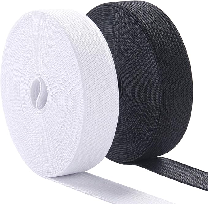Knit Elastic Bands for Sewing Heavy Stretch High Elasticity Flat Elastic Cord 3/5 Inch Wide Braided Elastic Spool 10 Yard (5 Yard White,5 Yard Black)