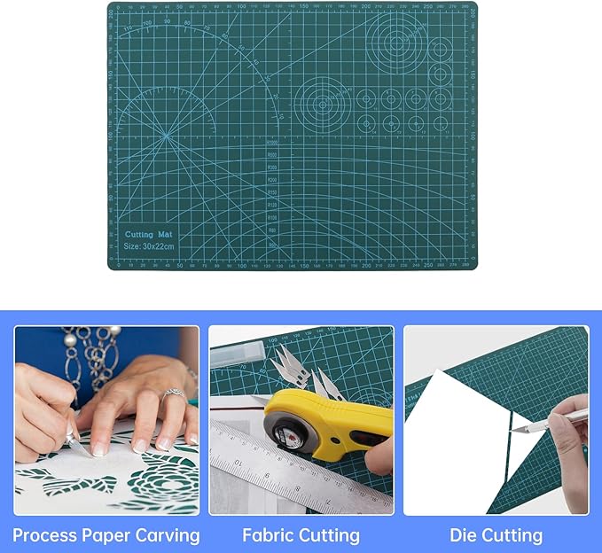 Rotary Cutter Set, 45mm Fabric Cutter, A4 Cutting Mat 11.8x8.6inch, Dual Scale Quilting Ruler and Craft Knife Set, Ideal for Crafting, Sewing, Scrapbooking, Patchworking