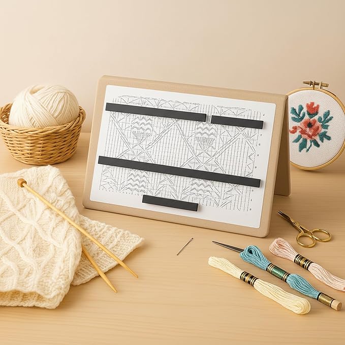 Flutesan Knitting Pattern Holder Fold up Cross Stitch Knitting Chart Keeper with Replacement Magnets Magnetic Cross Stitch Accessories and Supplies for Crochet, 13.2 x 9 Inch (1 Pcs, Beige)