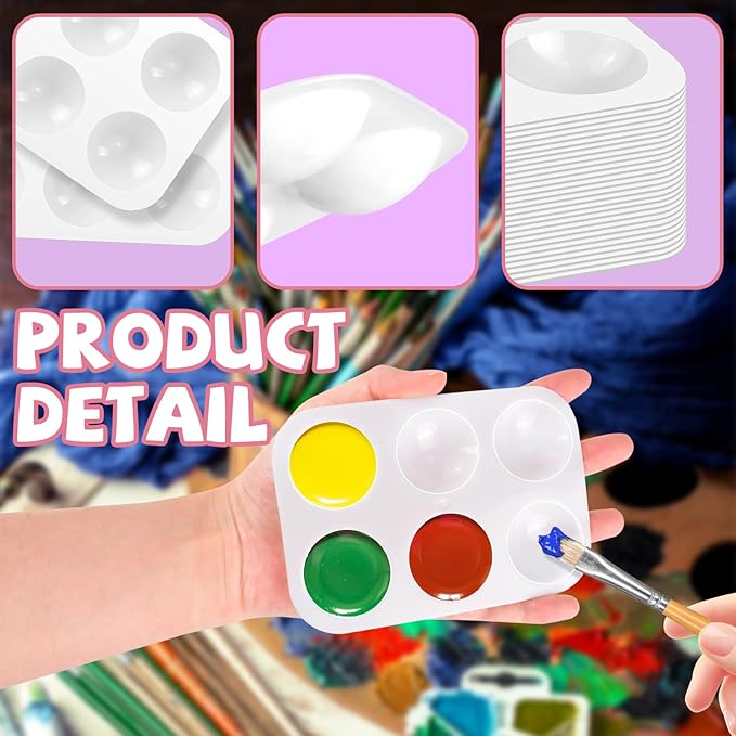 30 PCS White Plastic Watercolor Palette, 6 Well Rectangular Paint Palettes, Paint Tray Palettes, Paint Trays for Kids, for Painting, DIY Craft, Art Painting Class