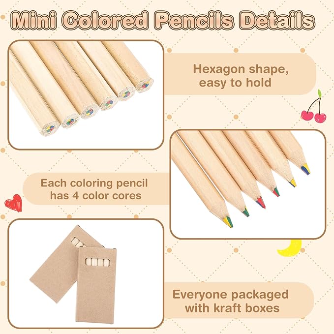 Ctosree 24 Packs 4 in 1 Rainbow Pencils 3.5 Inch Mini Colored Pencils Bulk in Kraft Boxes Gift for Kids Classroom School Drawing Birthday Christmas Party Favor, 6 Per Pack