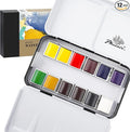 PHOENIX Professional Watercolor Paint Set - 12 Colors Half Pan Water Color Paint Palette with Tin Box, Portable Travel Watercolors for Adults, Artists