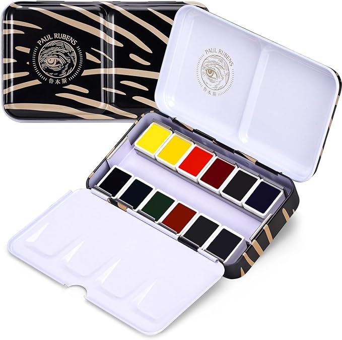 Paul Rubens Artist Watercolor Paint Set,12 Vibrant Colors in Portable Box, Great Lightfastness, Perfect Travel Professional Watercolor Set for Artists, Beginners, Adults