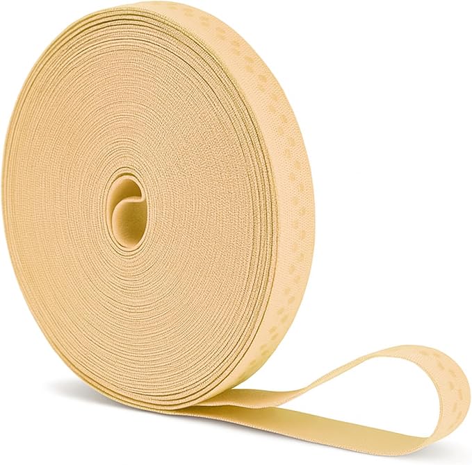 Mandala Crafts 0.5 Inch Elastic Silicone Gripper Tape for Clothing - 10 Yds Dotted Non Slip Elastic Band for Sewing - Blonde Silicone Flat Fabric Stretchy Ribbon Straps