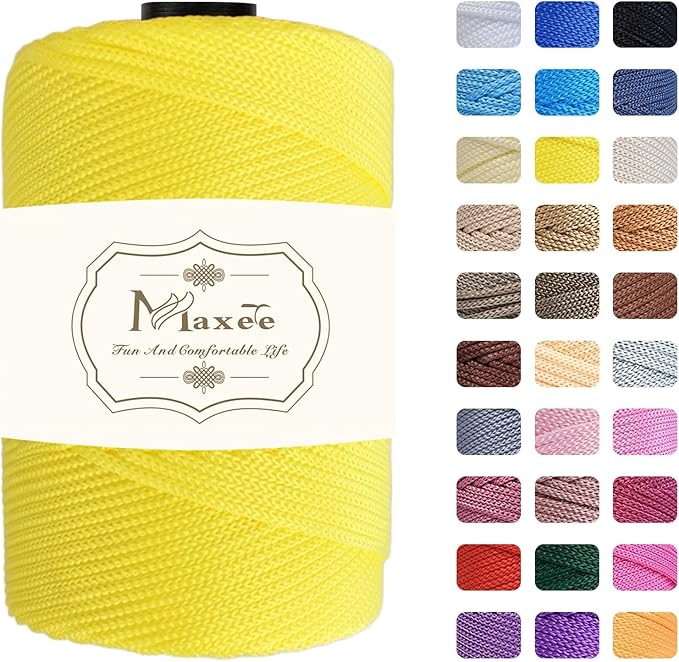 Maxee Premium Polyester Macrame Cord 3 mm × 218 yd,3mm 100% Polypropylene Macrame Cord,Ideal for Crochet, Wall Hangers, Bags, Rugs & DIY Crafts（Warm Yellow）