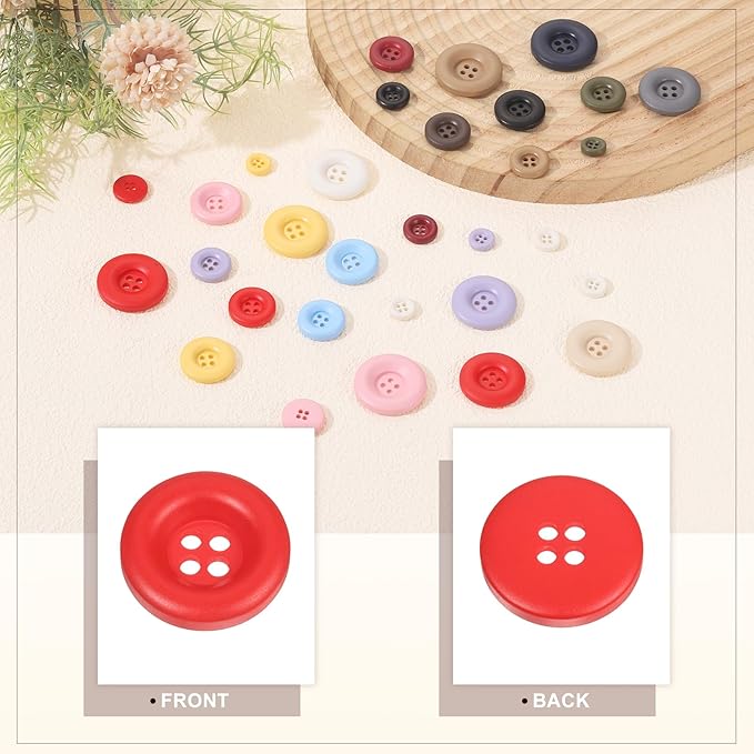 HARFINGTON 50pcs Sewing Button 15mm (5/8 Inch) 4 Holes Resin Thickened Round Crafting Replacement Buttons for Clothing DIY Crafts Decoration, Red