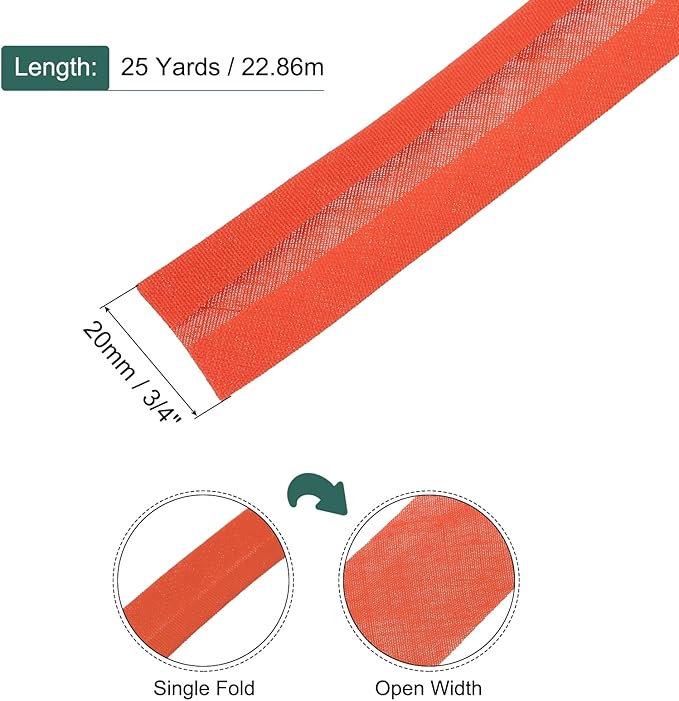 MECCANIXITY 3/4 Inch Single Fold Bias Tape Polyester Continuous Bulk Bias Tape Roll for Sewing, Seaming Quilting Hemming Binding Crafts (Red 25 Yards)