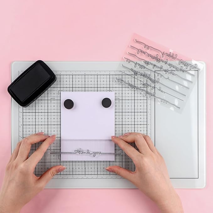 BAOFALI Magnetic Glass Craft Mat; 15.75"x10.24"Heat Resistant Glass Media Cutting Mat W/MagnetsGridlines and Measurements; for Cutting, Stamping, Mixed Media, Heat Embossing and Hot Glue Projects