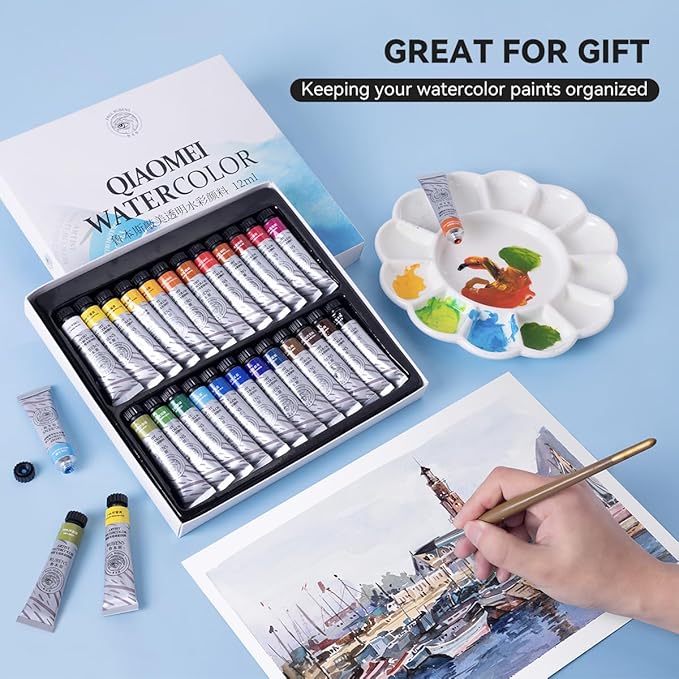 Paul Rubens Watercolor Paint Set 24 Vibrant Colors 12ml / 0.4 Fl Oz Tubes, Watercolor Tubes with Great Value, Water Color Paints Art Supplies for Adults, Artists & Beginners & Academy Grade