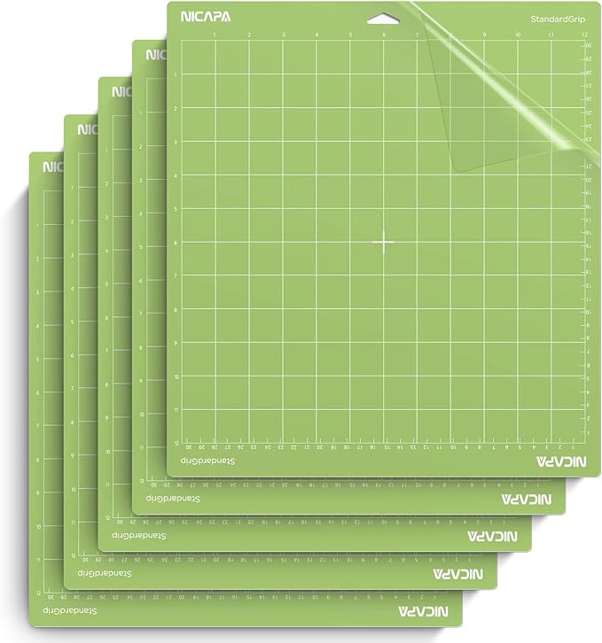 Nicapa Standard Grip Cutting Mat for Cricut Maker 3/Maker/Explore 3/Air 2/Air/One (12x12 inch,5 packs) Standard Adhesive Sticky Green Quilting Replacement Cut Pads