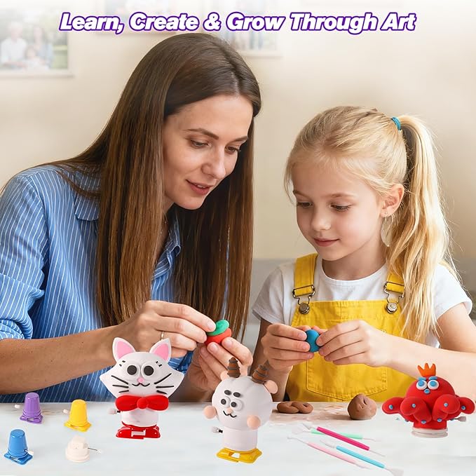 Air Dry Clay Kit -12 Animals Modeling Clay Set with 6 Movable Bases, Ultra Light & Soft, Safe Non-Stick DIY Art & Craft Kit with Sculpting Tools & Tutorials, Creative Gift for Boys & Girls