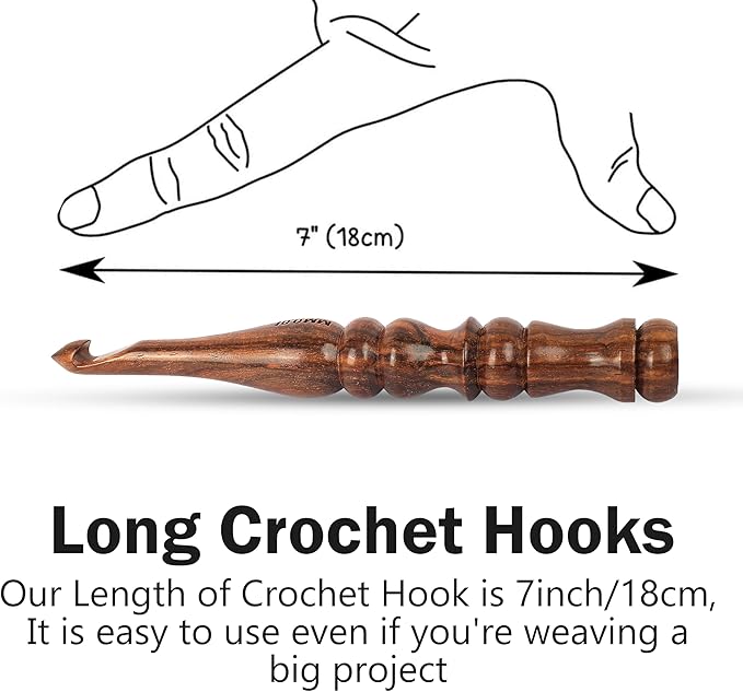 PIEWOOD - Wooden Crochet Hooks, Set of 7 Crochet Hooks Ergonomic Soft Grip Handle, Crochet Hooks for Crocheting Yarn, Knitting Gift for Her (Set of 7)