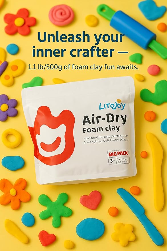 Purple Air Dry Foam Clay - Modeling, Soft, Light Weight for School Supply, Art Projects, Deco Flower Mirror, Halloween Cosplay Props, Fake Bake, Slime Supplies- 1.1 Lbs / 500 Grams (Purple)