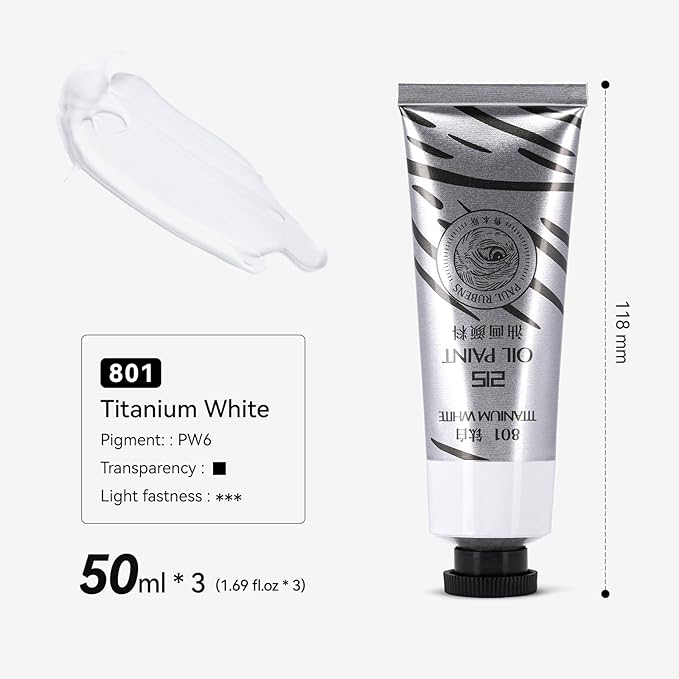 Paul Rubens Titanium White Oil Paint, 3 * 50 ml LargeTubes, Professional Oil Based Paint with High Saturation, Creamy Texture, and Consistency,Art Supplies for Artists, Students, Beginners