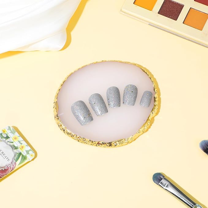 Resin Nail Art Palette, Nail Polish Palette Nail Painting Mixed Color Palette Gilded Edge Nail Art Color Mixing Tray DIY Nail Gel Makeup Display Board Pallet for Nail Art