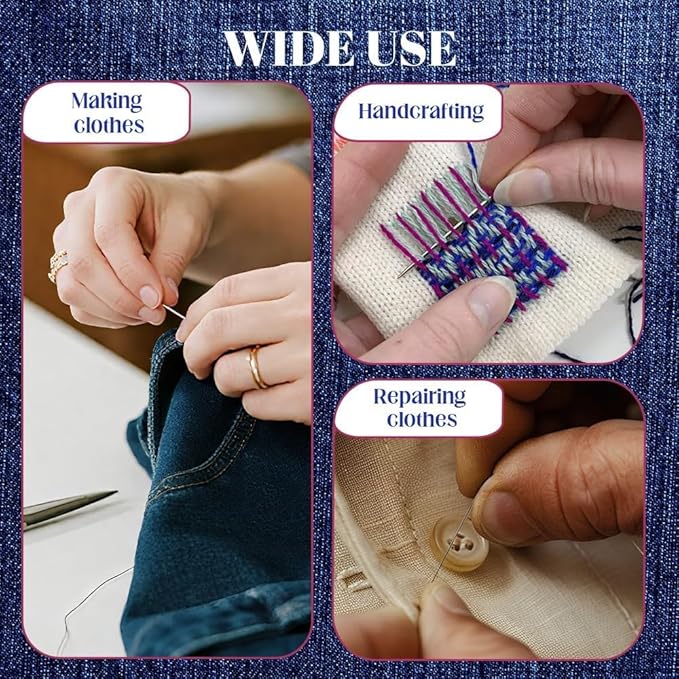 40 PCS Big Eye Steel Sewing Needles Kit, 7 Sizes Stainless Steel Needles for Hand Sewing, Embroidery Knitting Sewing Sharp Needles with Threader Sewing Supplies Sewing Tool Set (37 PCS)