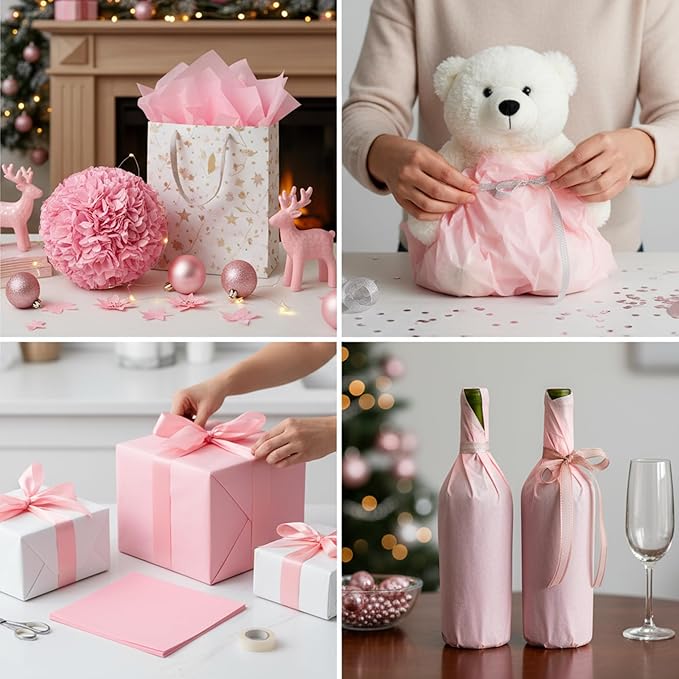 Qilery 500 Sheets Light Pink Tissue Paper Bulk for Gift Bags 20 x 30 Inch Acid Free Packaging Wrapping Paper Sheets for Valentine's Day Decoration DIY Crafts, Wedding, Packing Supplies for Moving
