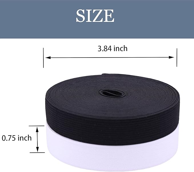 XKDOUS Elastic Band for Sewing, 0.75 Inch 16 Yards 2 Roll Knit Bands for Sewing Waistband and Pants Waist, High Elasticity(8 Yard White, 8 Yard Black)