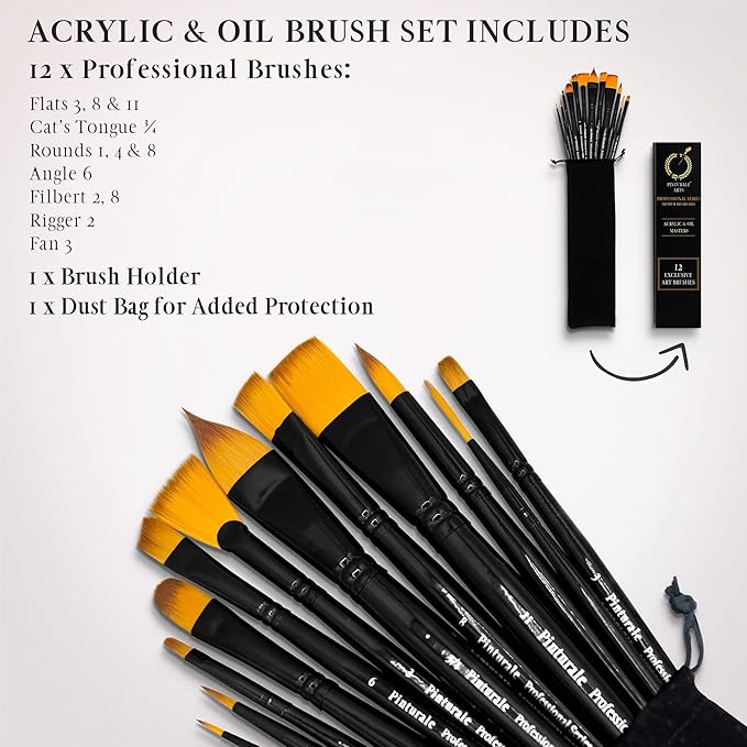 Set of 12 Acrylic Paint Brushes Professional | Acrylic & Oil Masters | Oil Painting Brushes | Handmade Paint Brush Set for Acrylic Painting