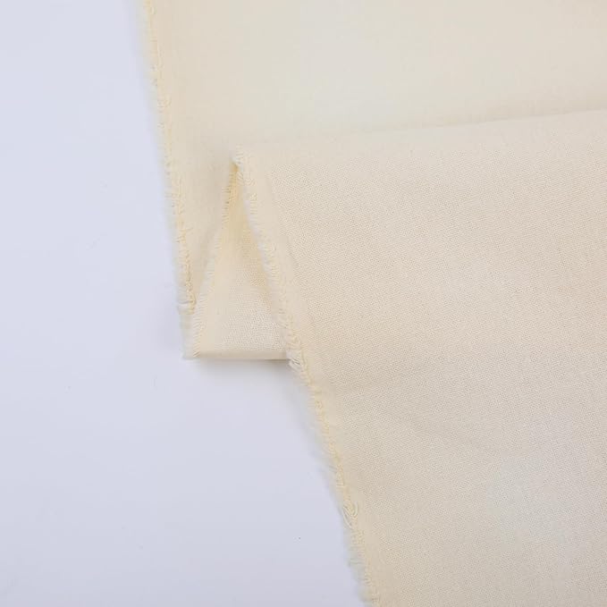 Ivory Cotton Fabric for Sewing 59 Inch Wide Natural 100% Cotton Poplin Fabric by The Yard Soft Embroidery Cotton Material Apparel Cloth (Ivory, 2 Yard)