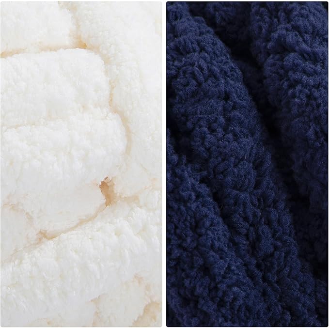 HOMBYS 8 Pack Assorted Chunky Yarn for Crocheting,Super Bulky Large Soft Fluffy Yarn,Plush Fuzzy Yarn,Thick Chenille Yarn for Hand Knitting/Arm Knitting,4 Cream & 4 Navy Blue(27yds,8 oz Each Skein)