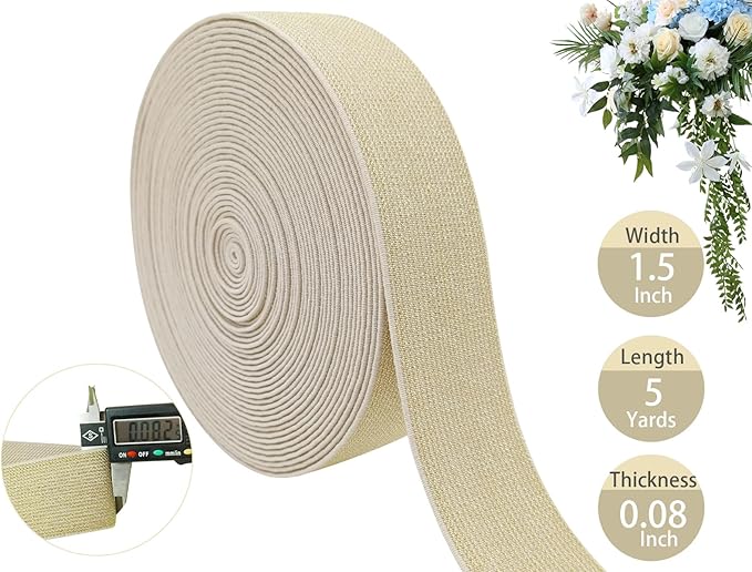 Glitter Yellow Knit Elastic Band for Sewing 1-1/2inch 5 Yards Metallic Gold Ribbon Trims Spool Non-Slip Heavy Elastic Stretchy Strap for Pants Waistband-Wigs-Skirts-Craft Projects