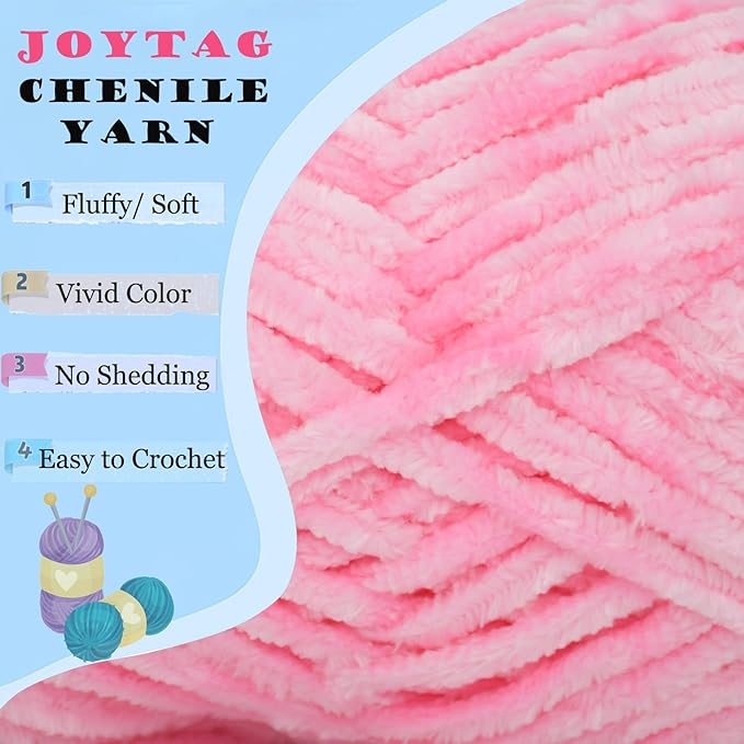 Velvet Chenille Yarn - Soft Pink Velvet for Crocheting & Knitting - Thick, Bulky, Chunky - 100g