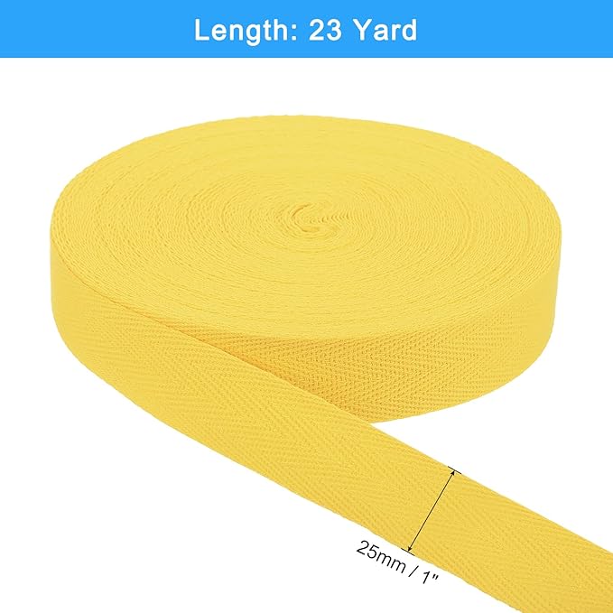 uxcell 23 Yards Cotton Twill Tape, 1-inch Herringbone Webbing Ribbon Bias Binding Tapes for Clothes Sewing, DIY Crafting (Bright Yellow)