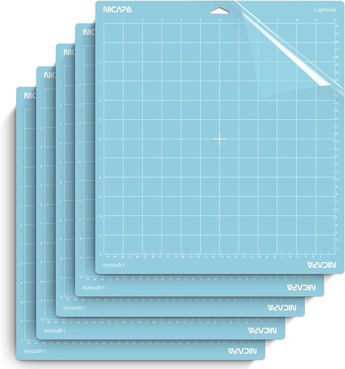 Nicapa Light Grip Cutting Mat for Cricut Maker 3/Maker/Explore 3/Air 2/Air/One (12x12 inch,5 Mats) Light Adhesive Sticky Blue Quilting Replacement Cut Mats